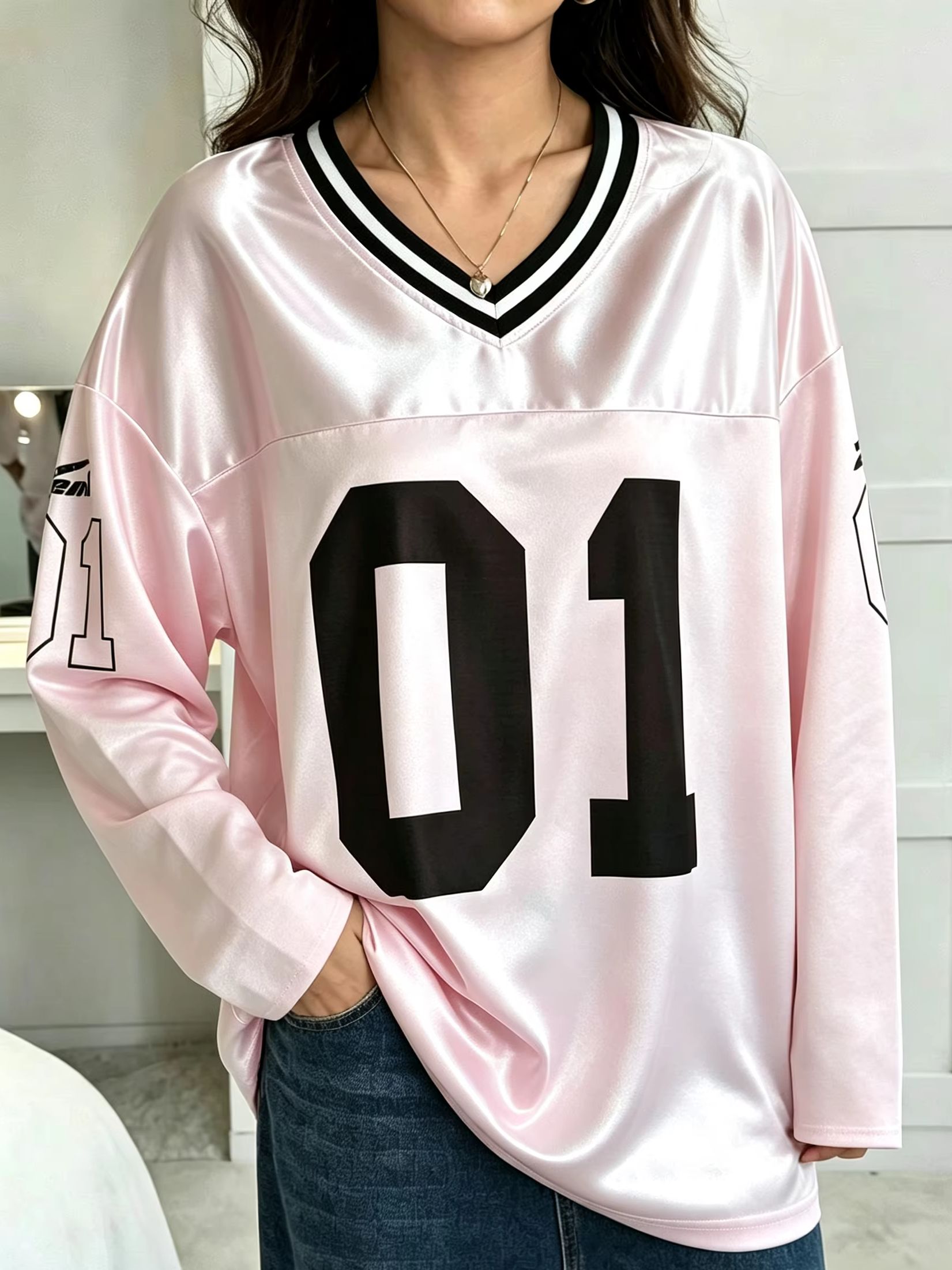 남녀공용 빈티지 긴소매 오버사이즈 01 넘버 프린트 V - Golf Tees 리뷰 및 가격